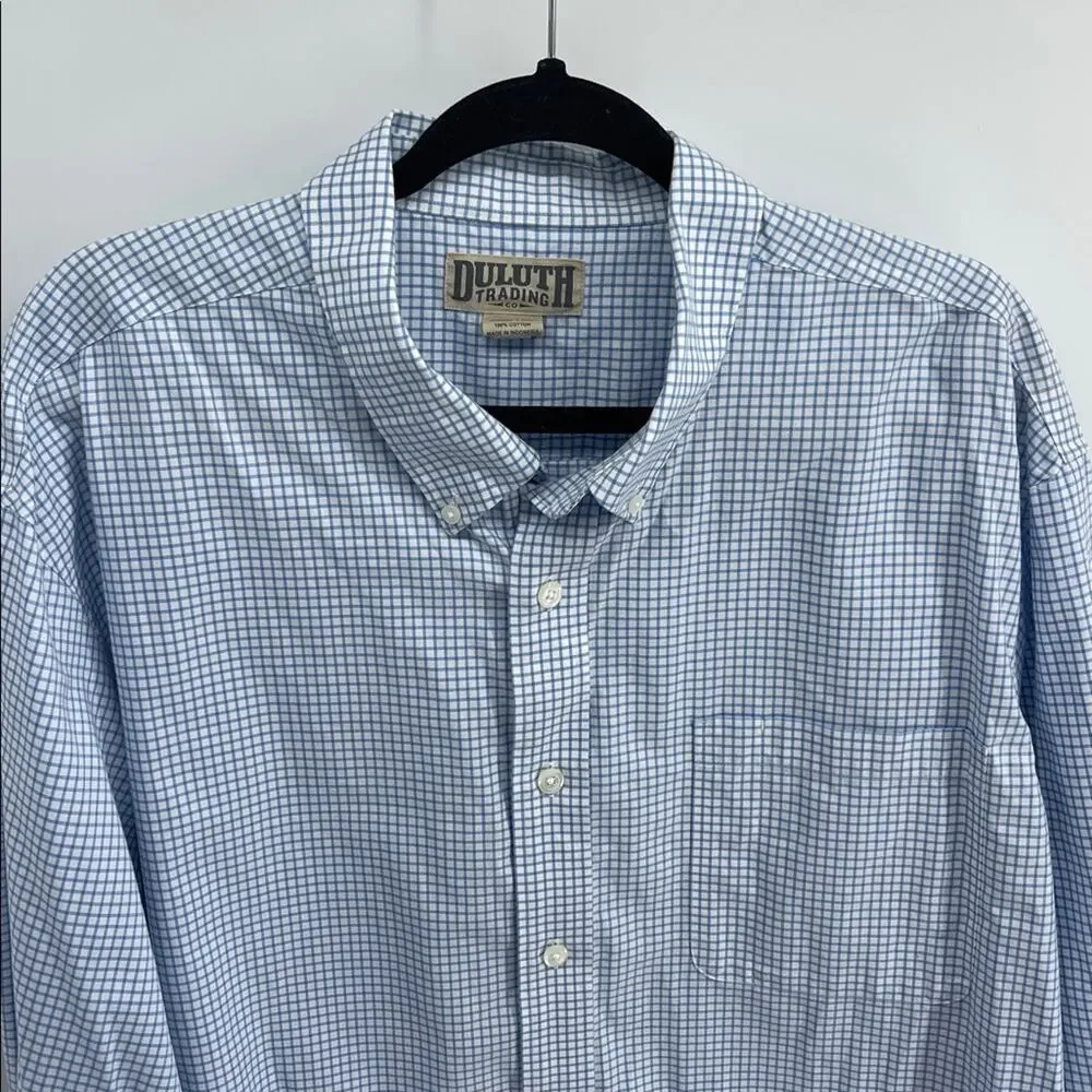 Duluth Trading Co. cotton windowpane plaid long sleeve button up dress shirt